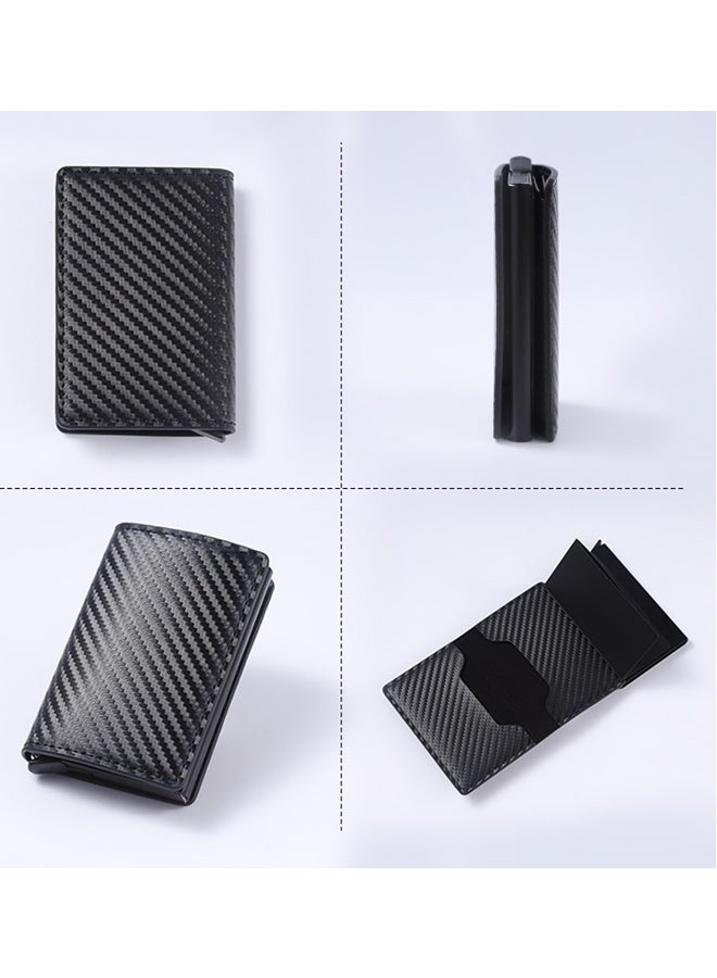 Simple toggle wallet,Simpl Wallet,Men's Genuine Leather Wallet,Credit Card Holder Anti-theft,Auto Pop Up Wallets (Carbon fiber texture - black) - Image 4